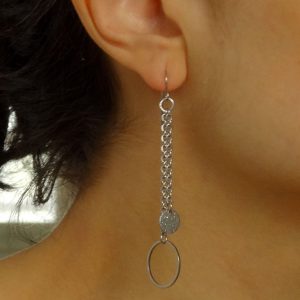 Boucles oreilles acier inoxydable argenté cercle sequin granité chaînes