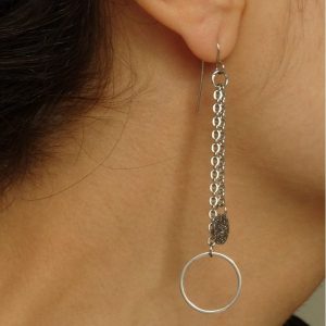 Boucles oreilles acier inoxydable argenté cercle sequin granité chaînes